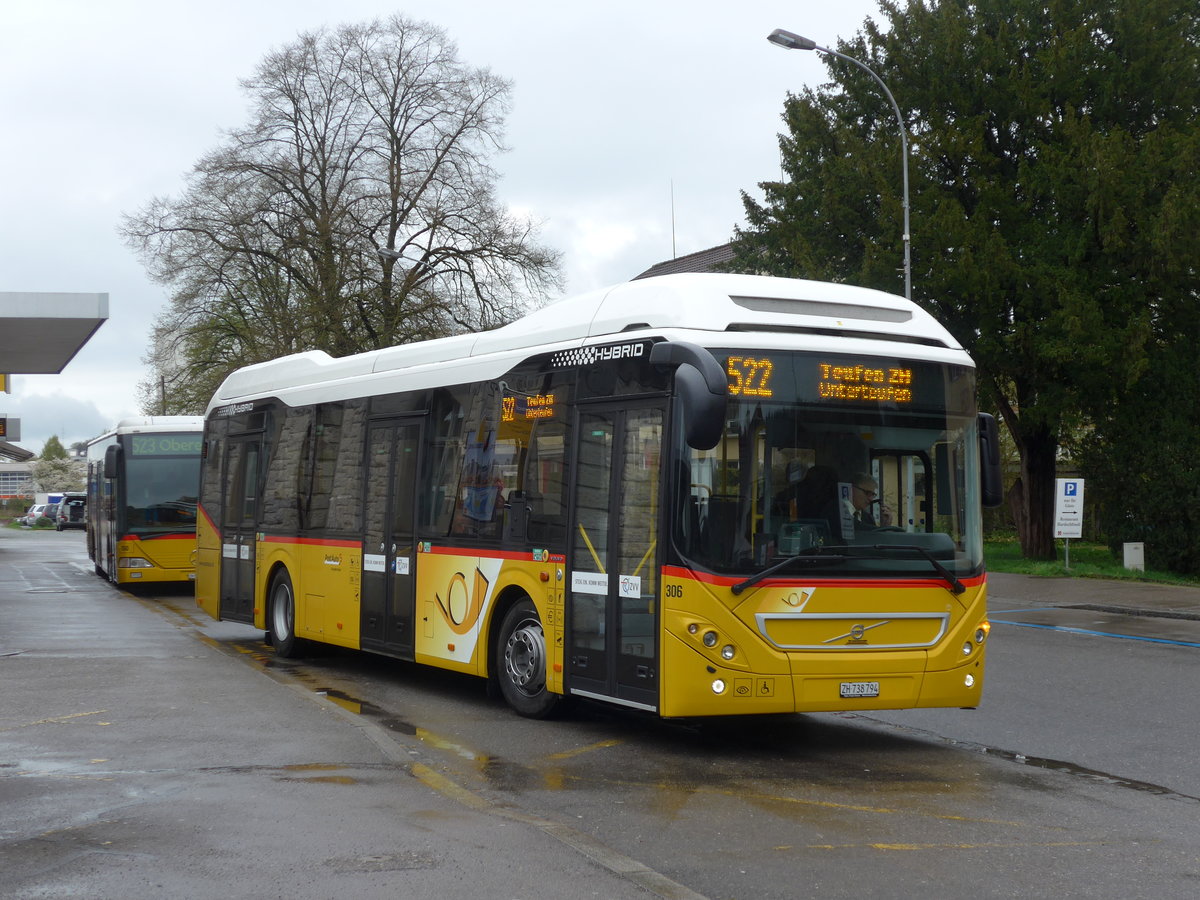 (169'985) - PostAuto Zrich - Nr. 306/ZH 738'794 - Volvo am 14. April 2016 beim Bahnhof Embrach-Rorbas