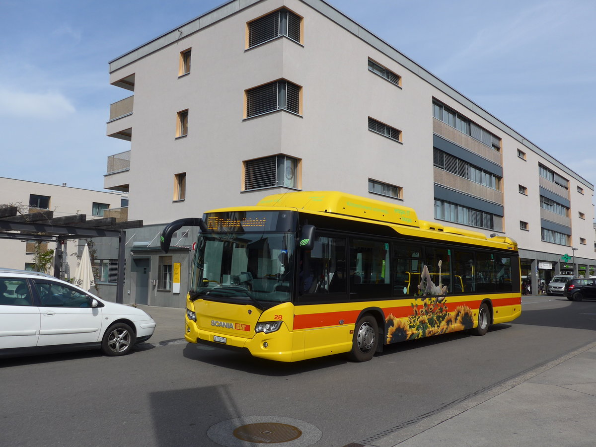 (170'278) - BLT Oberwil - Nr. 28/BL 160'250 - Scania am 30. April 2016 beim Bahnhof Dornach-Arlesheim