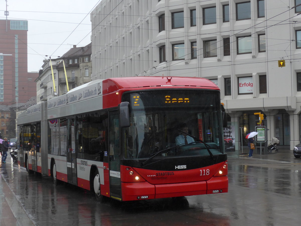 (170'484) - SW Winterthur - Nr. 118 - Hess/Hess Gelenktrolleybus am 13. Mai 2016 beim Hauptbahnhof Winterthur