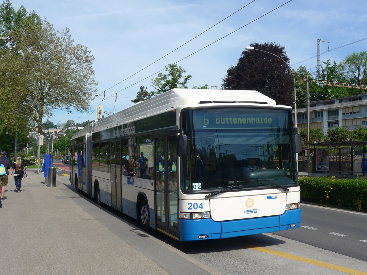 (171'221) - VBL Luzern - Nr. 204 - Hess/Hess Gelenktrolleybus am 22. Mai 2016 in Luzern, Verkehrshaus