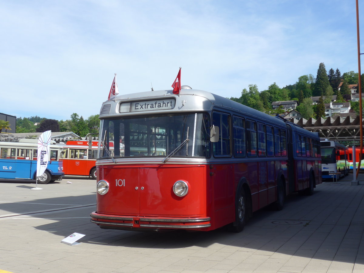 (171'237) - VW Winterthur - Nr. 101 - FBW/SWS Gelenktrolleybus am 22. Mai 2016 in Luzern, Verkehrshaus