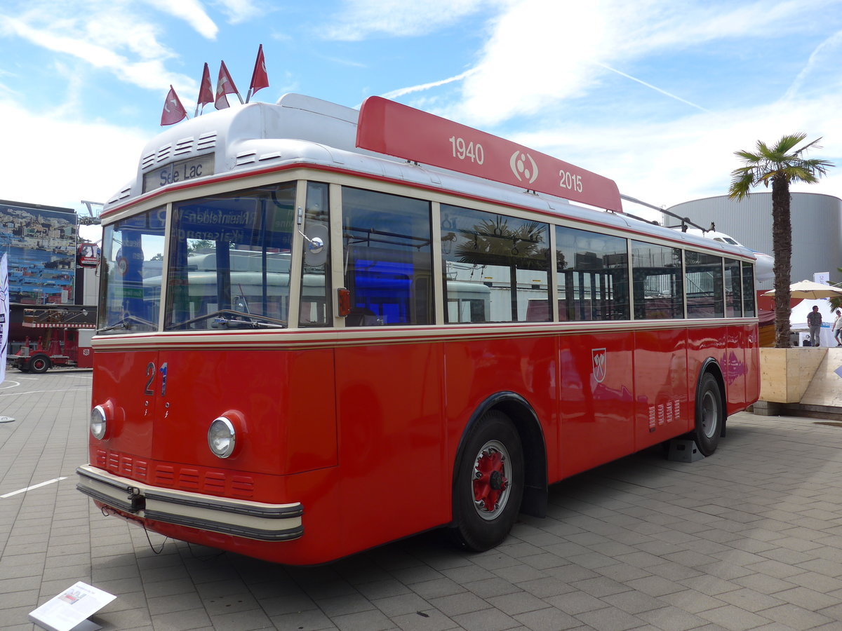(171'327) - VB Biel - Nr. 21 - Berna/Hess Trolleybus am 22. Mai 2016 in Luzern, Verkehrshaus