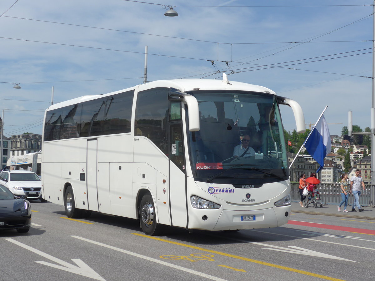 (171'382) - Aus Italien: Orlandi, Volghera - EH-436 DD - Scania/Irizar am 22. Mai 2016 in Luzern, Bahnhofbrcke