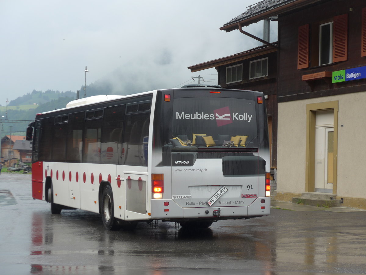 (171'450) - TPF Fribourg - Nr. 91/FR 300'281 - Volvo am 28. Mai 2016 beim Bahnhof Boltigen