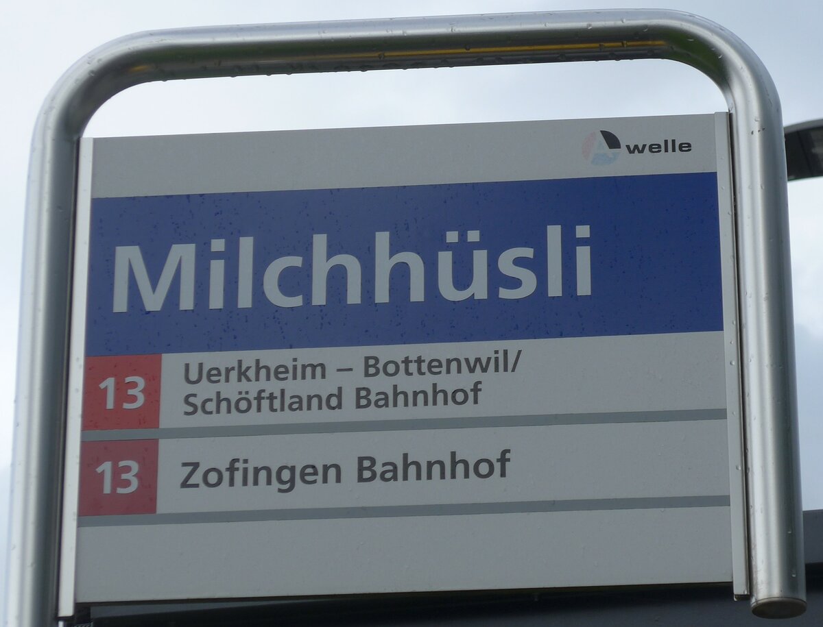 (171'622) - A-welle-Haltestellenschild - Mhlethal, Milchhsli - am 4. Juni 2016