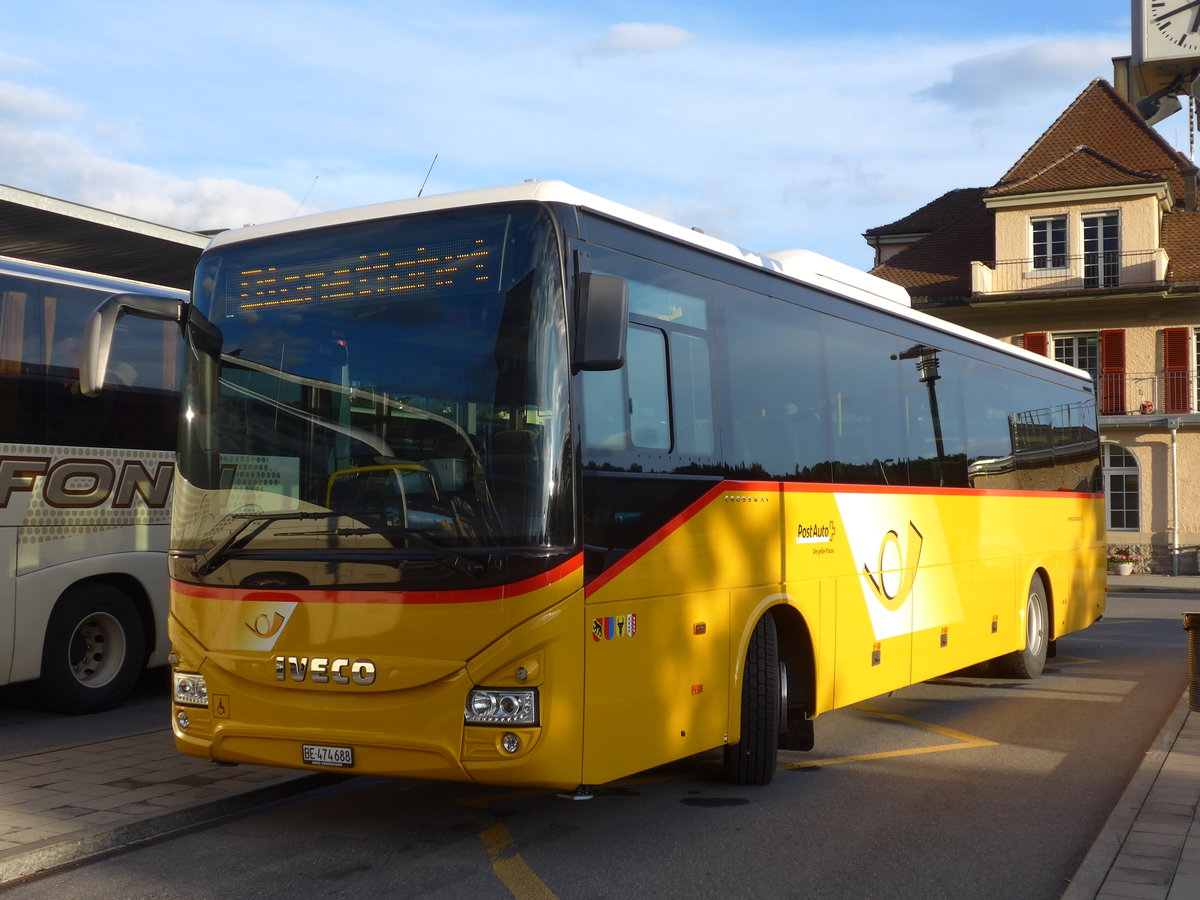 (171'686) - PostAuto Bern - BE 474'688 - Iveco am 12. Juni 2016 beim Bahnhof Spiez