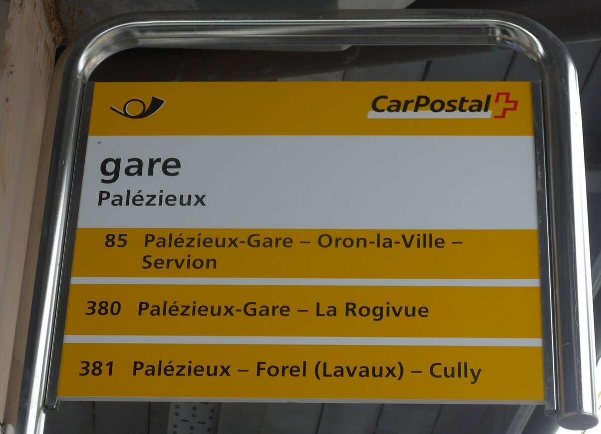 (171'792) - PostAuto-Haltestellenschild - Palzieux, gare - am 13. Juni 2016