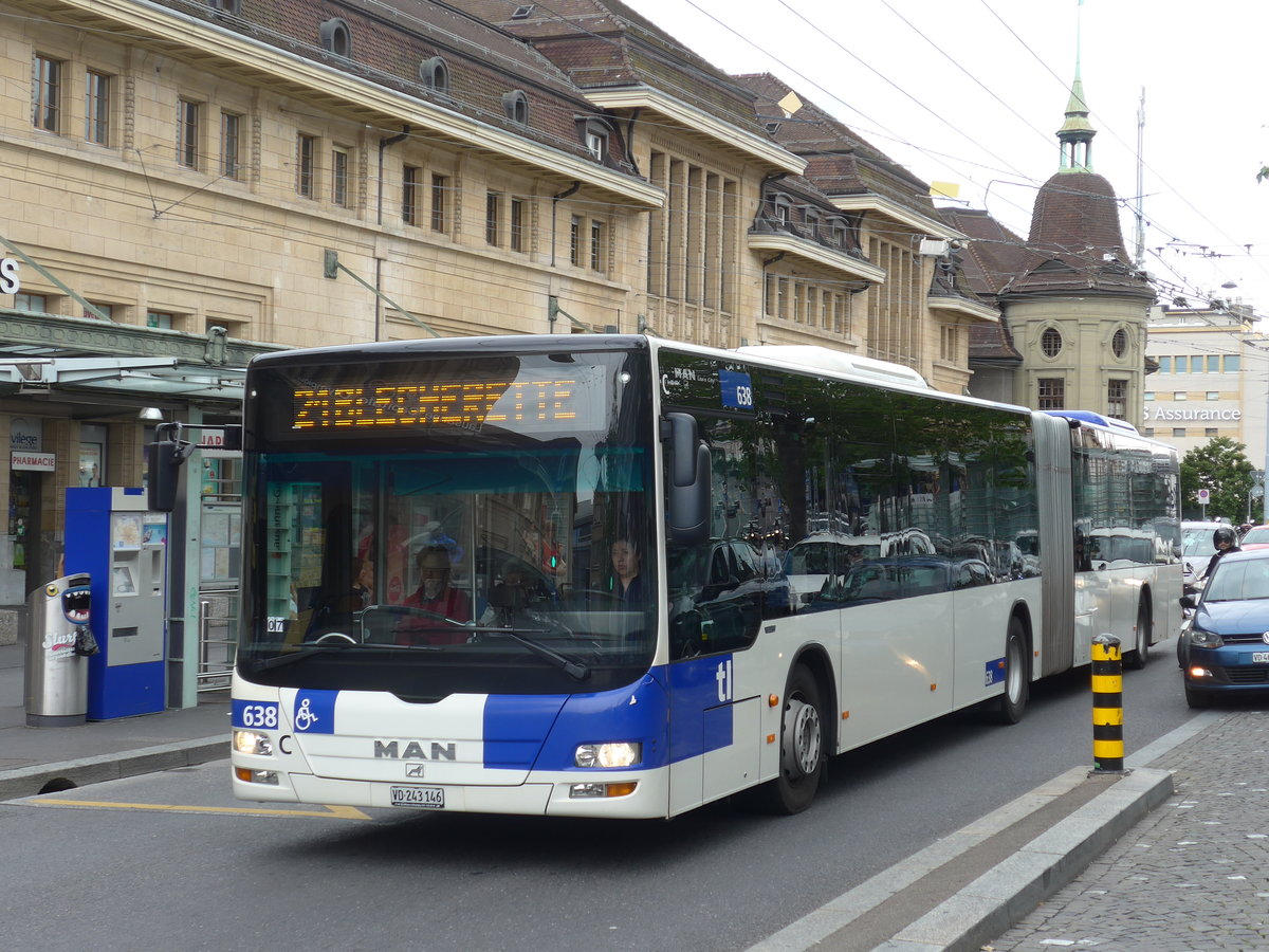 (172'142) - TL Lausanne - Nr. 638/VD 243'146 - MAN am 25. Juni 2016 beim Bahnhof Lausanne