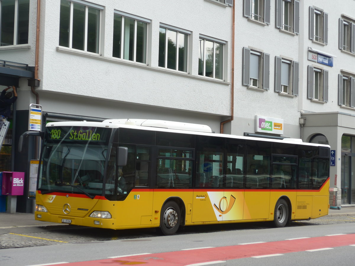 (172'582) - Postautobetriebe Unteres Toggenburg, Ltisburg - SG 35'766 - Mercedes am 27. Juni 2016 beim Bahnhof Herisau