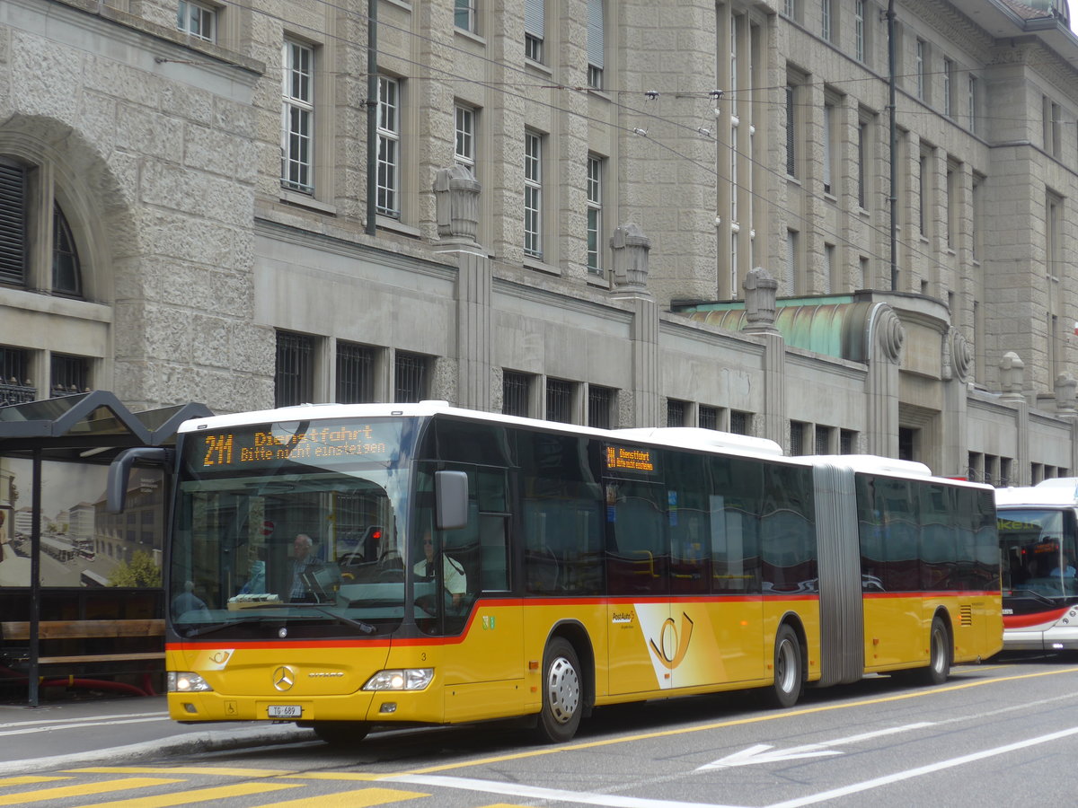 (172'628) - Eurobus, Arbon - Nr. 3/TG 689 - Mercedes am 27. Juni 2016 beim Bahnhof St. Gallen (prov. Haltestelle)