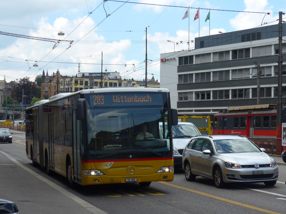 (172'633) - Eurobus, Arbon - Nr. 3/TG 689 - Mercedes am 27. Juni 2016 beim Bahnhof St. Gallen (prov. Haltestelle)