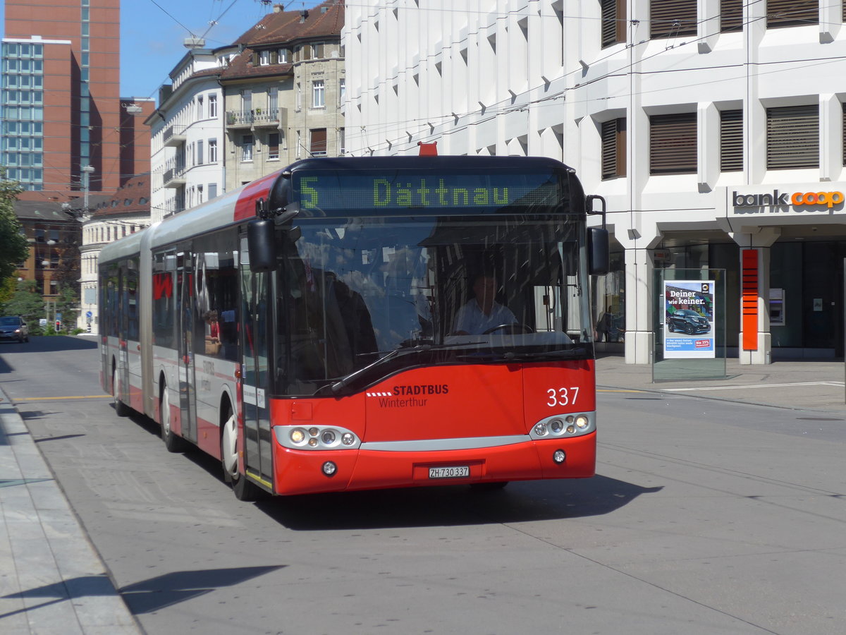 (172'675) - SW Winterthur - Nr. 337/ZH 730'337 - Solaris am 27. Juni 2016 beim Hauptbahnhof Winterthur
