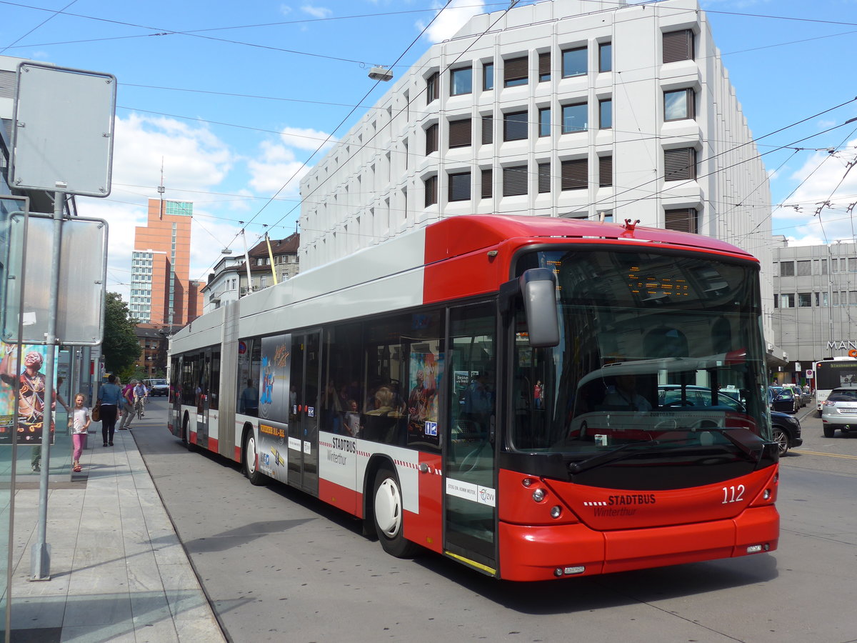 (172'696) - SW Winterthur - Nr. 112 - Hess/Hess Gelenktrolleybus am 27. Juni 2016 beim Hauptbahnhof Winterthur