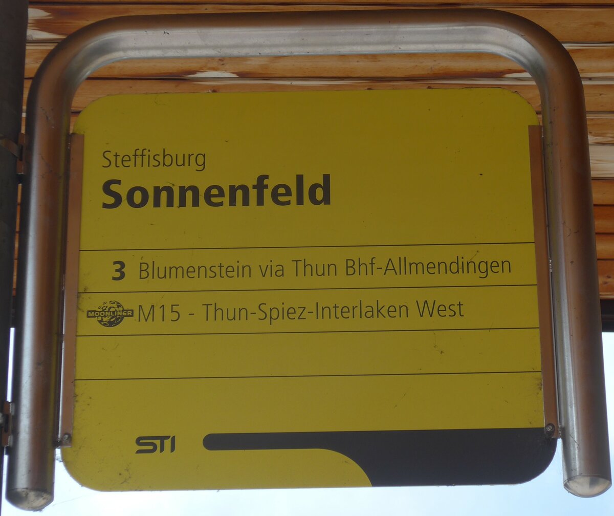 (172'757) - STI-Haltestellenschild - Steffisburg, Sonnenfeld - am 5. Juli 2016
