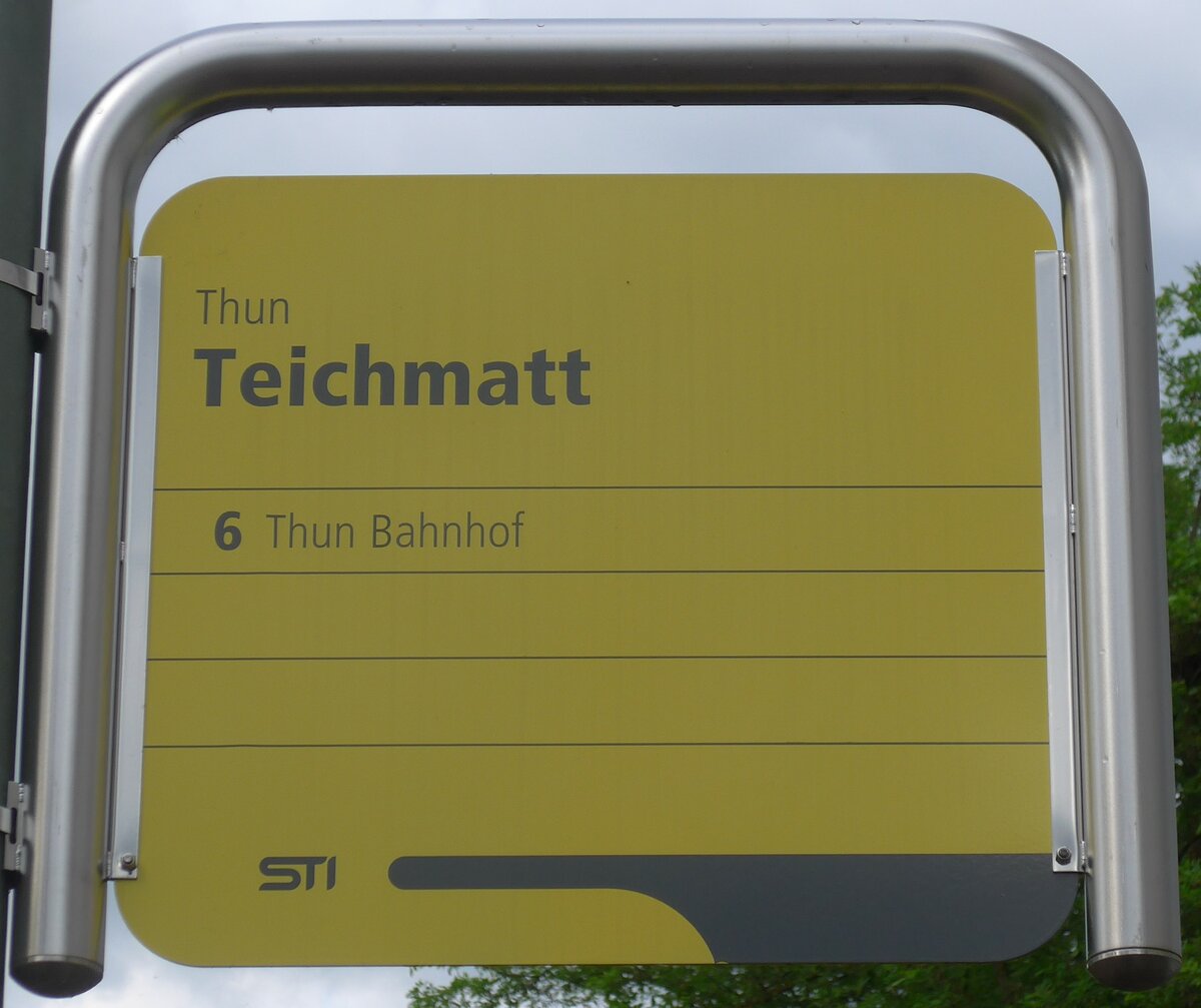 (172'764) - STI-Haltestellenschild - Thun, Teichmatt - am 5. Juli 2016