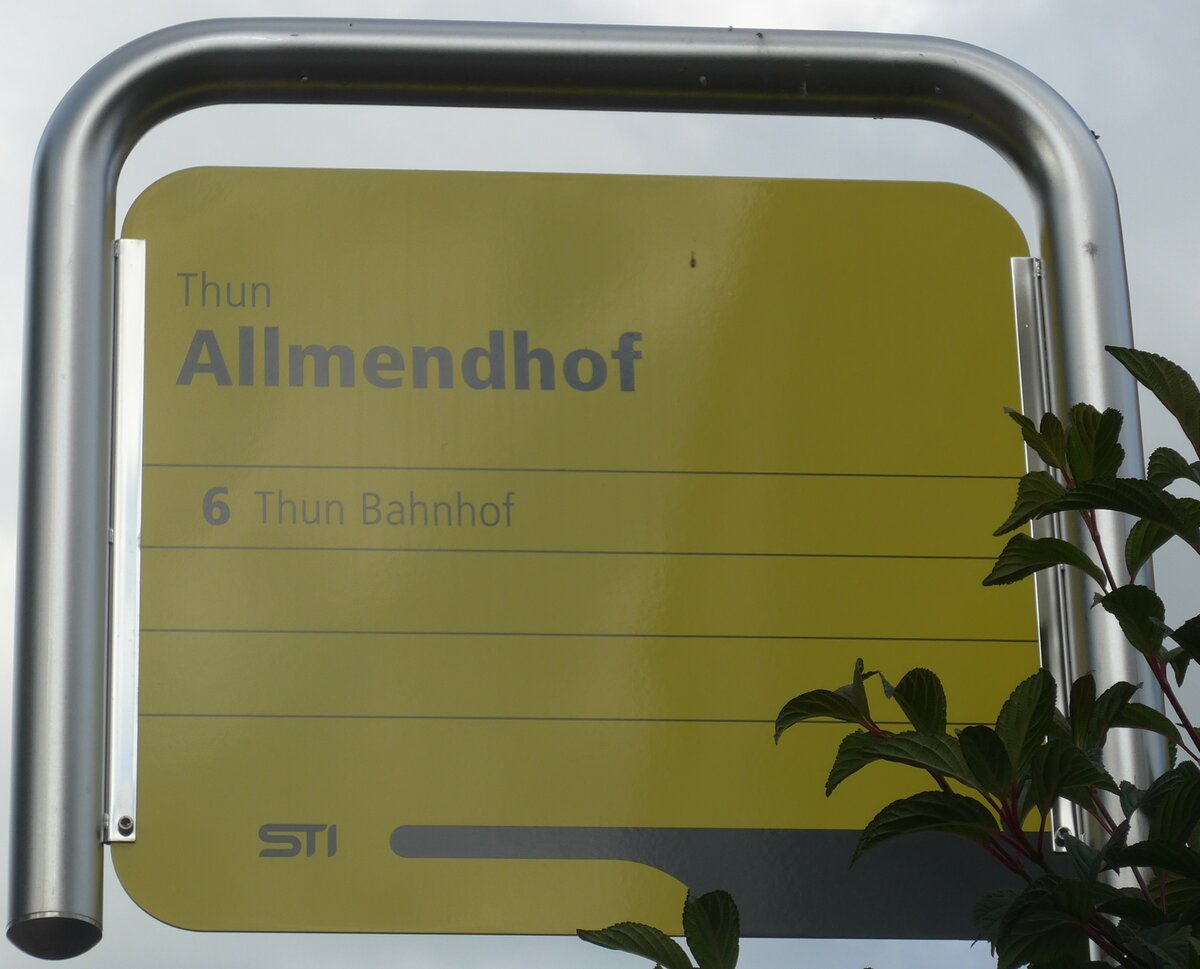 (172'769) - STI-Haltestellenschild - Thun, Allmendhof - am 5. Juli 2016
