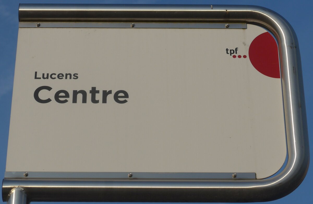 (172'839) - tpf-Haltestellenschild - Lucens, Centre - am 11. Juli 2016