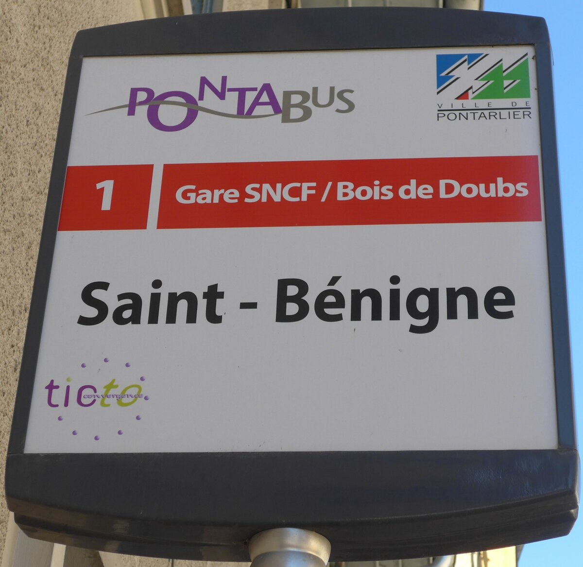 (173'557) - PONTABUS-Haltestellenschild - Pontarlier, Saint-Bnigne - am 1. August 2016