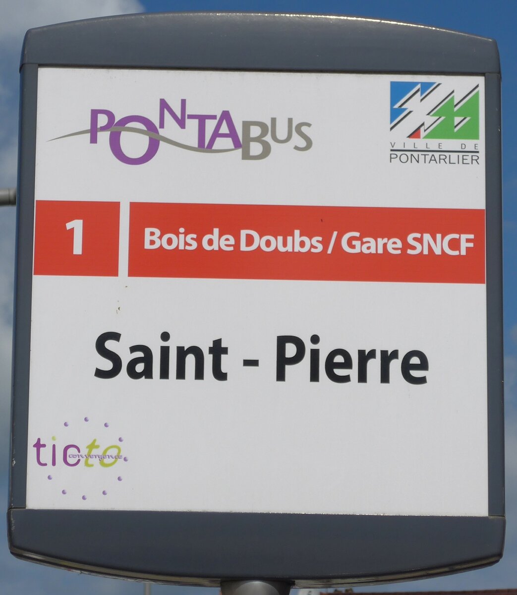(173'567) - PONTABUS-Haltestellenschild - Pontarlier, Saint-Pierre - am 1. August 2016