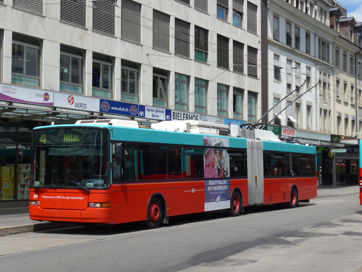 (173'597) - VB Biel - Nr. 89 - NAW/Hess Gelenktrolleybus am 1. August 2016 in Biel, Guisanplatz