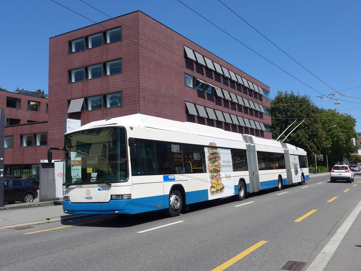 (173'778) - VBL Luzern - Nr. 231 - Hess/Hess Doppelgelenktrolleybus am 8. August 2016 in Luzern, Maihof