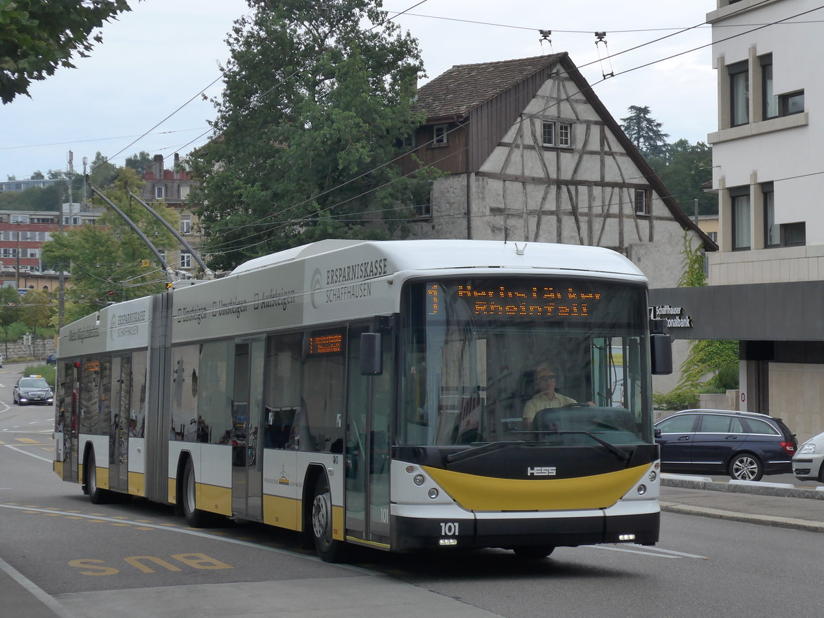 (173'939) - VBSH Schaffhausen - Nr. 101 - Hess/Hess Gelenktrolleybus am 20. August 2016 beim Bahnhof Schaffhausen