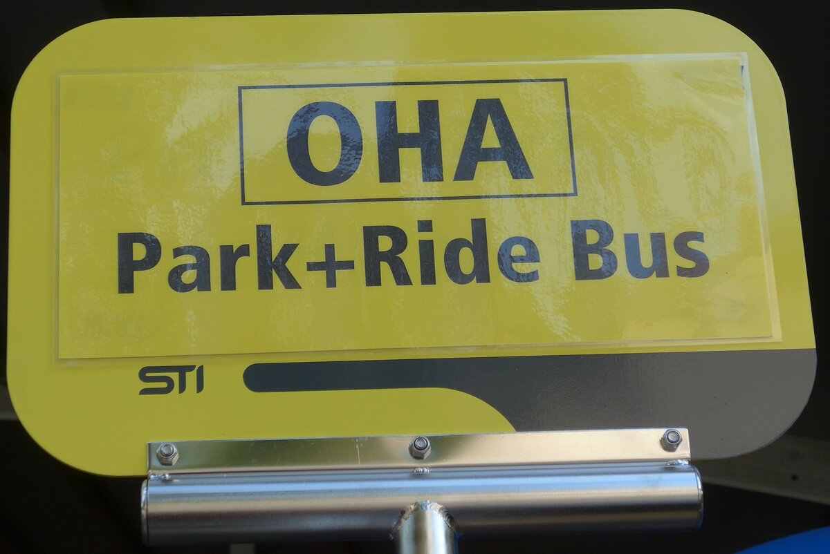 (174'431) - STI-Haltestellenschild - OHA Park+Ride Bus - am 1. September 2016 in Thun, OHA