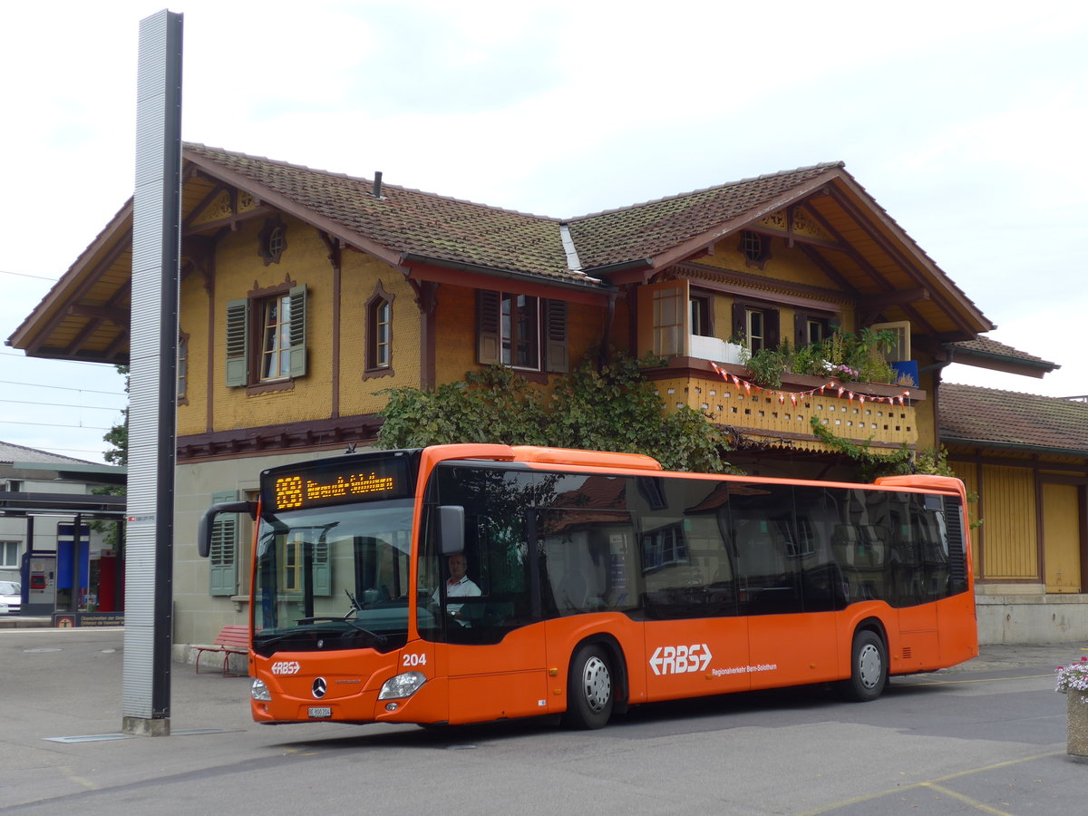 (174'554) - RBS Worblaufen - Nr. 204/BE 800'204 - Mercedes am 4. September 2016 beim Bahnhof Mnchenbuchsee