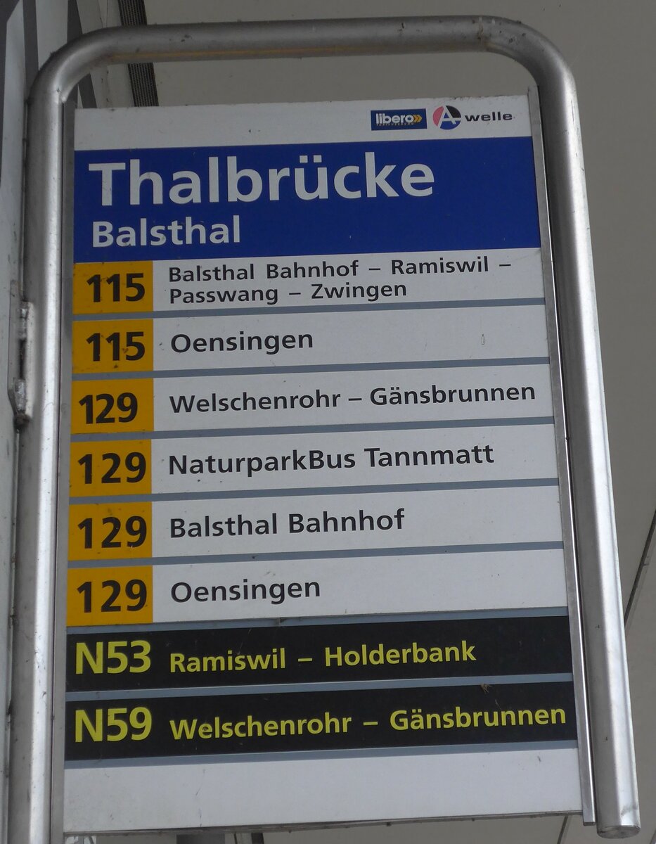 (175'304) - A-welle/PostAuto-Haltestellenschild - Balsthal, Thalbrcke - am 2. Oktober 2016