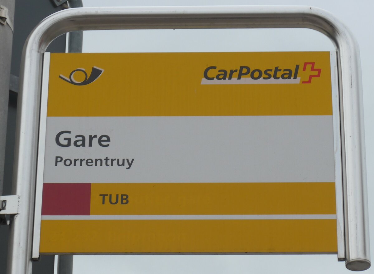 (175'458) - PostAuto/TUB-Haltestellenschild - Porrentruy, Gare - am 7. Oktober 2016