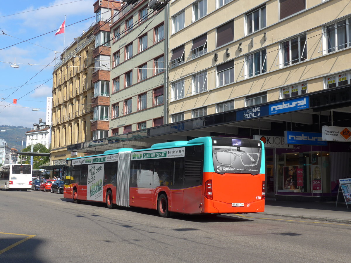 (175'530) - VB Biel - Nr. 170/BE 821'170 - Mercedes am 7. Oktober 2016 beim Bahnhof Biel