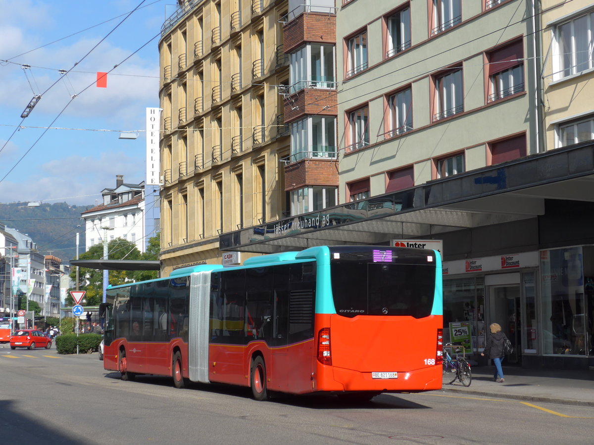 (175'541) - VB Biel - Nr. 168/BE 821'168 - Mercedes am 7. Oktober 2016 beim Bahnhof Biel