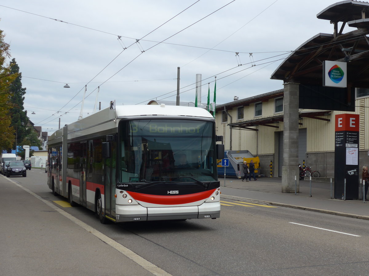 (175'622) - St. Gallerbus, St. Gallen - Nr. 177 - Hess/Hess Gelenktrolleybus am 15. Oktober 2016 in St. Gallen, OLMA