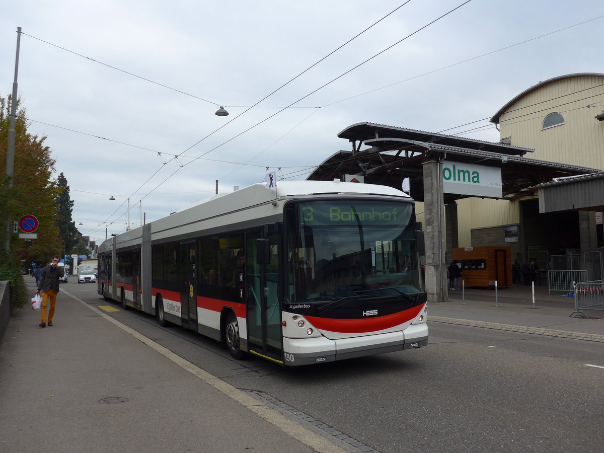 (175'624) - St. Gallerbus, St. Gallen - Nr. 190 - Hess/Hess Doppelgelenktrolleybus am 15. Oktober 2016 in St. Gallen, OLMA