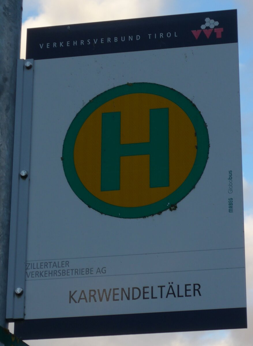 (175'888) - Zillertaler Verkehrsbetriebe-Haltestellenschild - Pertisau, Karwendeltler - am 18. Oktober 2016