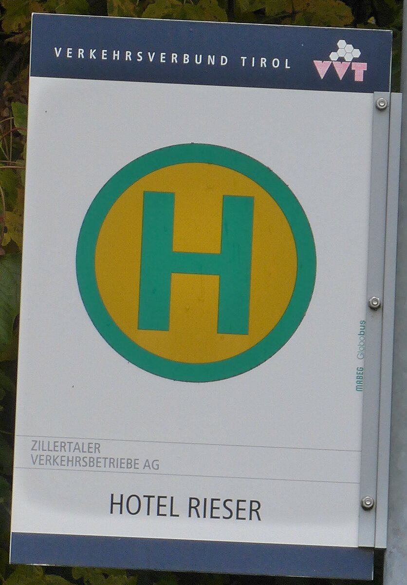 (175'973) - Zillertaler Verkehrsbetriebe-Haltestellenschild - Pertisau, Hotel Rieser - am 19. Oktober 2016