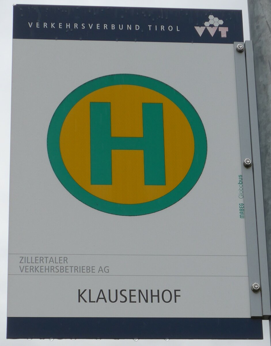 (175'980) - Zillertaler Verkehrsbetriebe-Haltestellenschild - Pertisau, Klausenhof - am 19. Oktober 2016