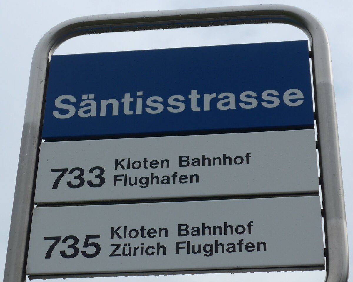 (176'277) - ZVV-Haltestellenschild - Kloten, Sntisstrasse - am 23. Oktober 2016