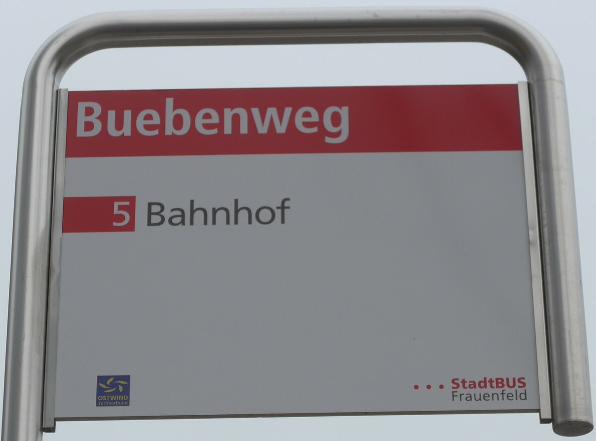 (176'449) - StadtBUS-Haltestellenschild - Frauenfeld, Buebenweg - am 4. November 2016