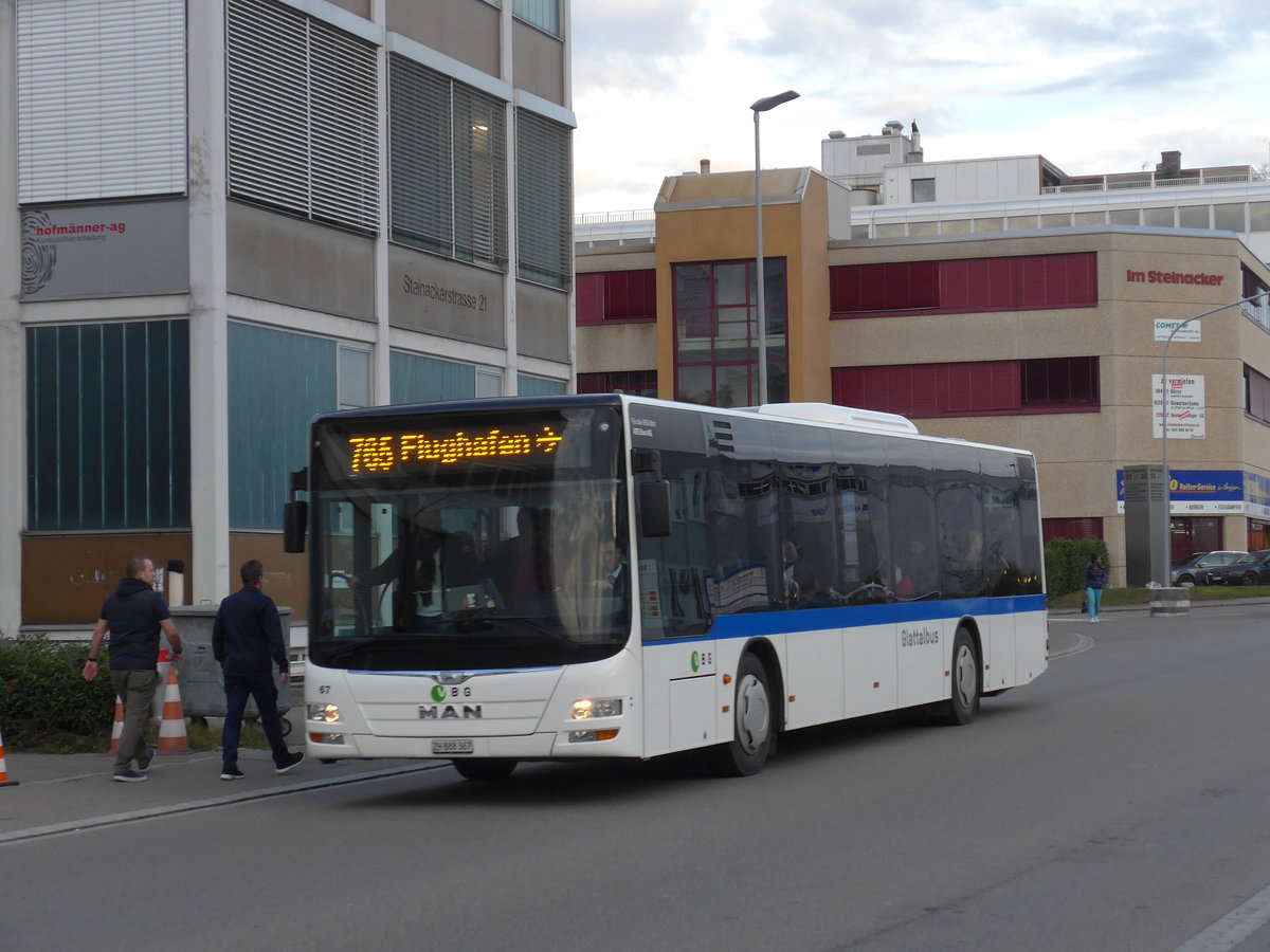(176'566) - ATE Bus, Effretikon - Nr. 67/ZH 888'367 - MAN am 4. November 2016 in Kloten, EvoBus