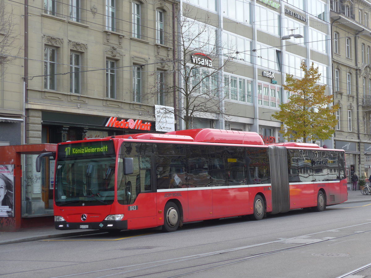 (176'655) - Bernmobil, Bern - Nr. 843/BE 671'843 - Mercedes am 13. November 2016 beim Bahnhof Bern