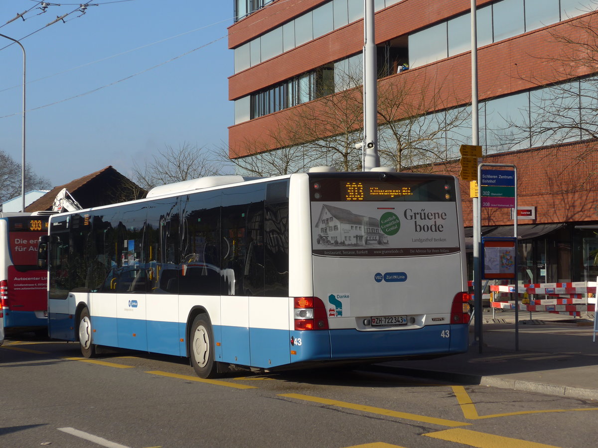 (176'922) - Limmat Bus, Dietikon - Nr. 43/ZH 722'343 - MAN am 6. Dezember 2016 in Schlieren, Zentrum/Bahnhof