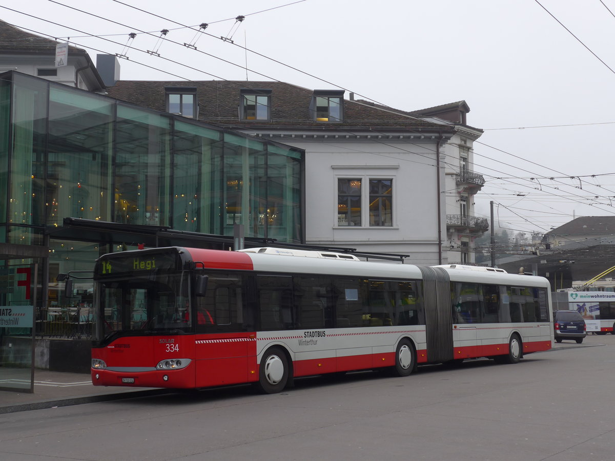 (176'997) - SW Winterthur - Nr. 334/ZH 730'334 - Solaris am 7. Dezember 2016 beim Hauptbahnhof Winterthur