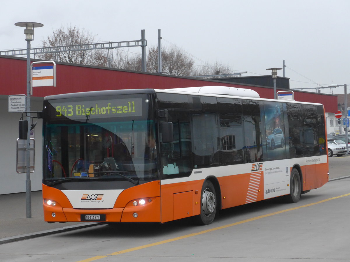 (177'019) - AOT Amriswil - Nr. 13/TG 111'773 - Neoplan am 7. Dezember 2016 beim Bahnhof Amriswil