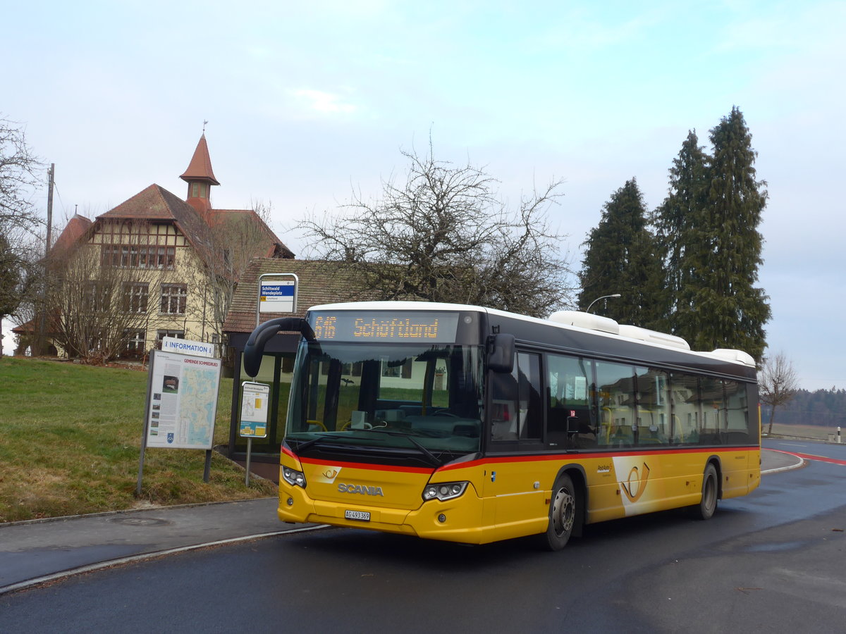 (177'313) - PostAuto Nordschweiz - AG 493'369 - Scania am 24. Dezember 2016 in Schiltwald, Wendeplatz