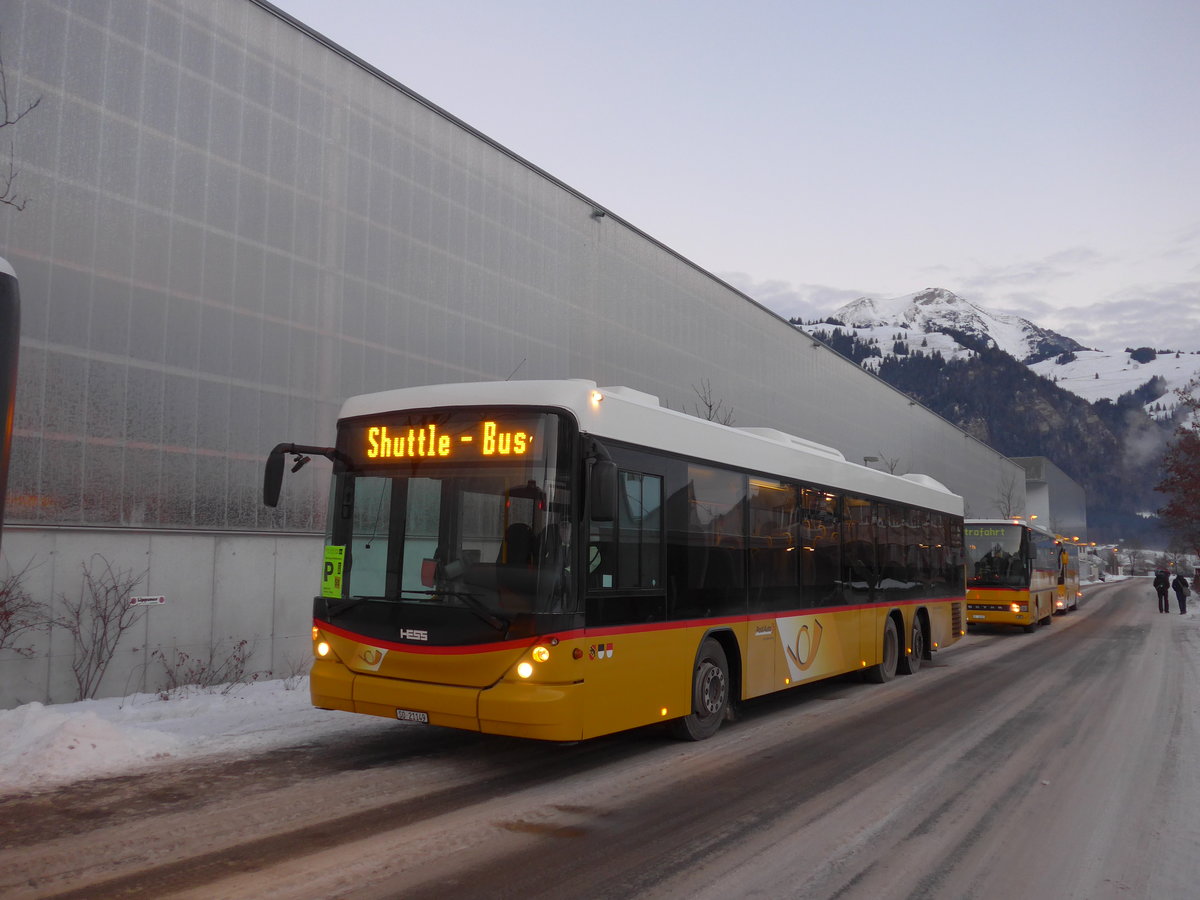 (177'608) - Steiner, Messen - SO 21'149 - Scania/Hess am 7. Januar 2017 beim Bahnhof Frutigen