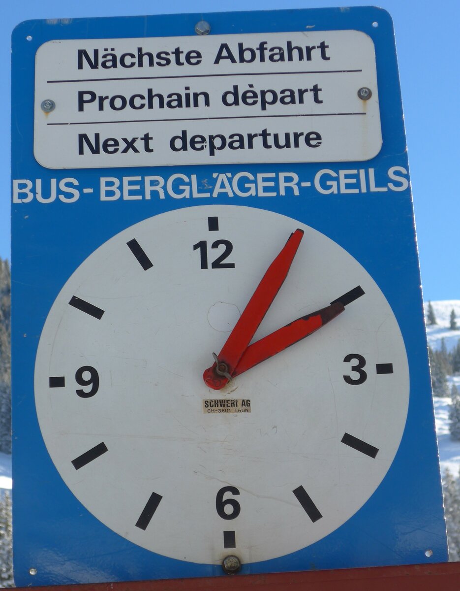 (178'006) - BUS-BERGLGER-GEILS-Haltestellenschild - Adelboden, Berglger - am 9. Januar 2017