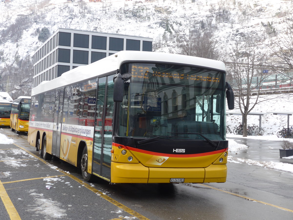 (178'042) - PostAuto Wallis - VS 241'983 - Scania/Hess am 15. Januar 2017 beim Bahnhof Brig