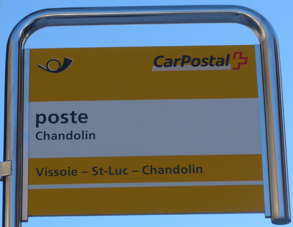 (178'098) - PostAuto-Haltestellenschild - Chandolin, poste - am 21. Januar 2017