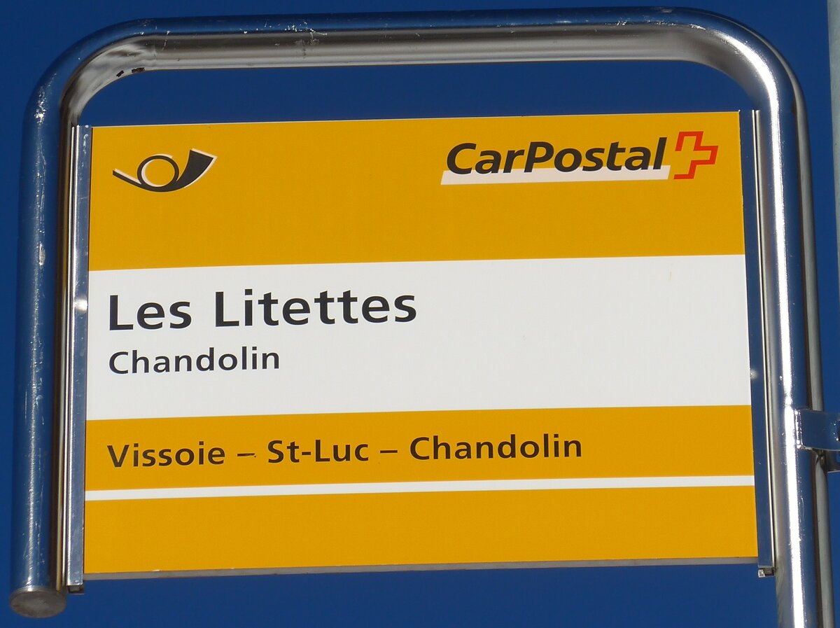 (178'103) - PostAuto-Haltestellenschild - Chandolin, Les Litettes - am 21. Januar 2017